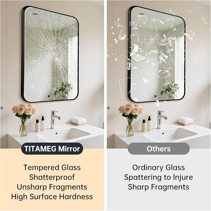 16x24 Inch Bathroom Mirror for Wall, Matte Black Framed Rectangle Mirror - Image 5
