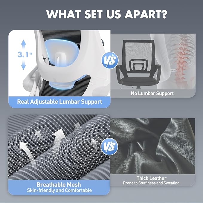 Ergonomic Office Chair with Adjustable Lumbar Support & Headrest, High Back - Image 9