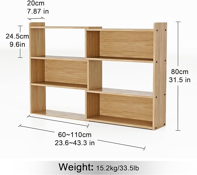 Open Shelf Low Bookcase, Wooden 4-Tier Floor Standing Expandable 25-47 inch - Image 2