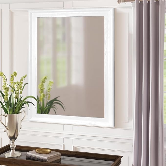 CULER White Wood Wall Mirror for Bathroom, Rectangle Rustic Large 30 x 40 inch - Image 3