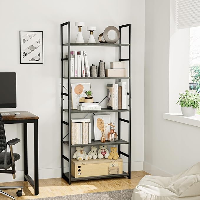 OTK 5 Tier Bookshelf, Tall Bookcase, Office Shelf Storage Organizer, Modern - Image 2
