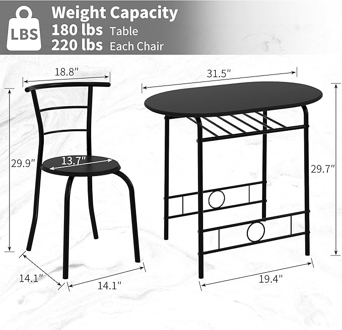 VECELO 3-Piece Dining Table Set - Image 6