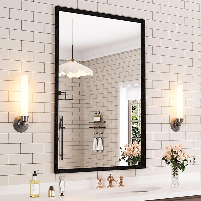 WEER 24X36 Inch Black Bathroom Mirror, Matte Black Framed Mirror, Rectangular by WEER