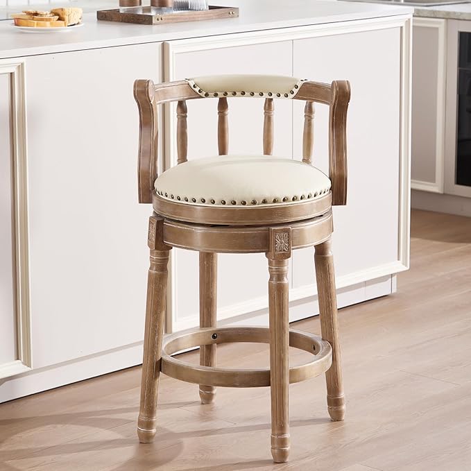CozyRain Bar Stools Modern Swivel Barstools, Kitchen Counter Genuine Leather - Image 2