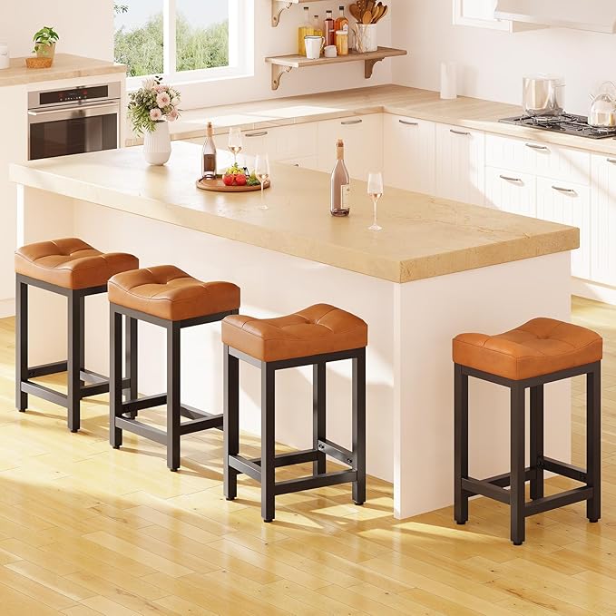 Dripex Backless Saddle Bar Stools Set of 3, Modern Faux Leather 24'' Counter - Image 6