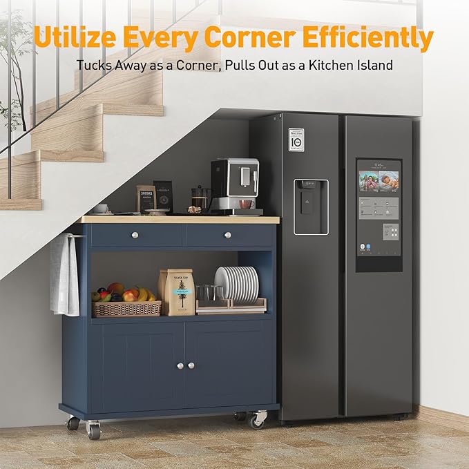 Rolling Kitchen Island with Storage Cabinet, 35.4'' Width Kitchen Cart - Image 9