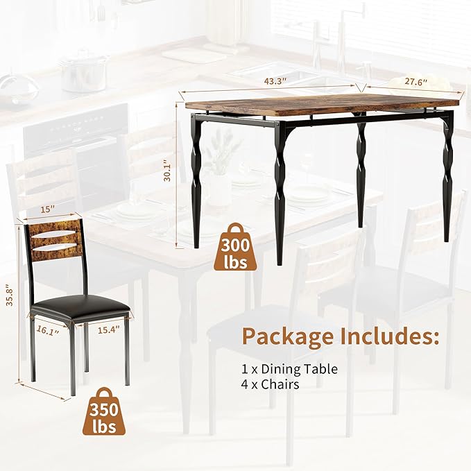GarveeHome 5 Piece Dining Table Set, Industrial Style Dining Table and Chairs - Image 2