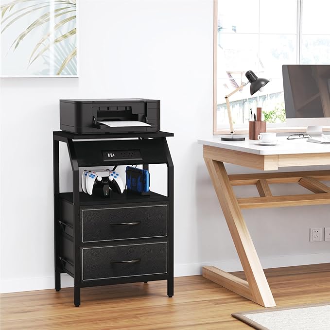 End Table with Light, LED Nightstand with 2 Drawers and Type C Charging Station - Image 7