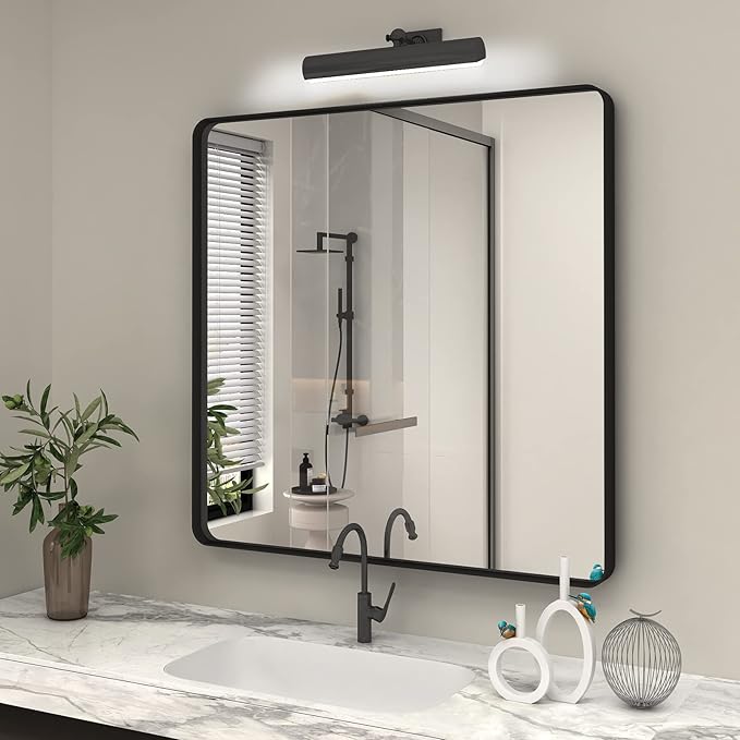 36x36 Square Black Bathroom Mirror, Matte Framed Bathroom Vanity Mirror by CHARMOR