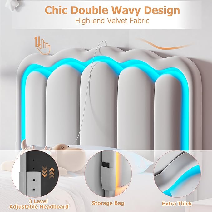 Twin Upholstered LED Bed Frame - Image 6