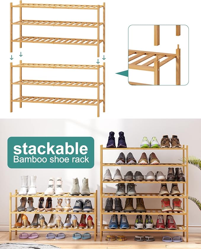 3-Tier Long Shoe Rack, Bamboo Wood Shoe Rack - Image 6