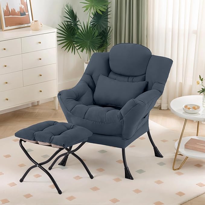 Lazy Chair with Ottoman, Modern Lounge Chair with Lumbar Pillow, Accent Cozy by Furlide