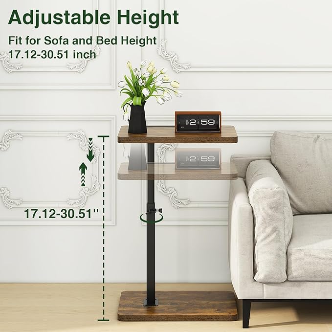 IBUYKE C Shaped Side Table, 360° Swivel Height Adjustable End Table - Image 4