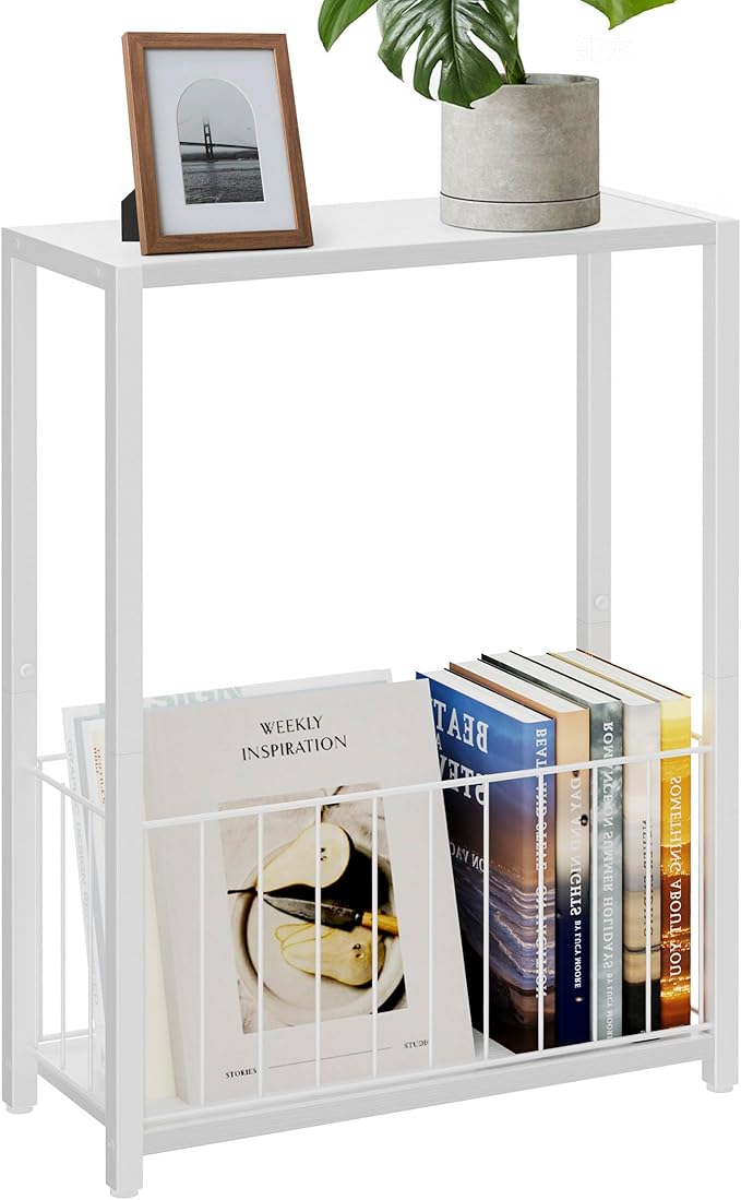 Narrow Side Table with Magazine Holder, Skinny End Table Perfect by Homleke