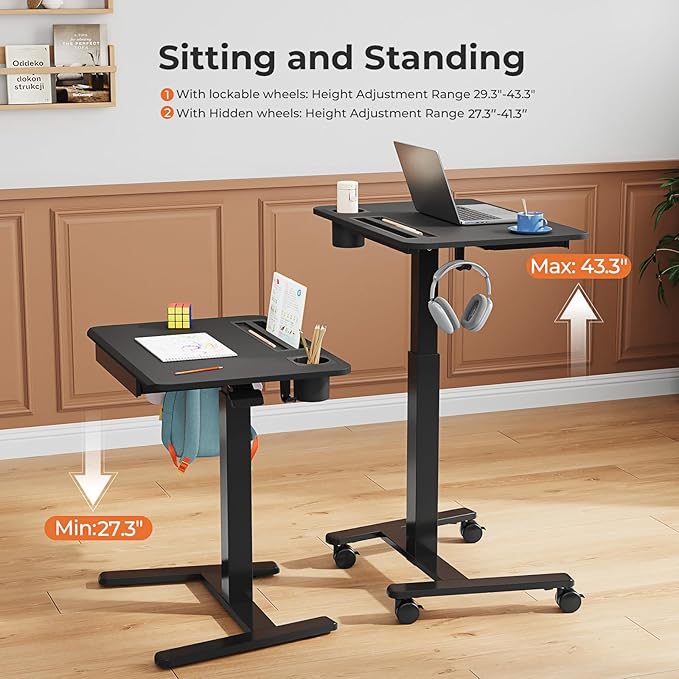 Mobile Standing Desk with Drawer, Portable Laptop Workstation on Wheels - Image 4