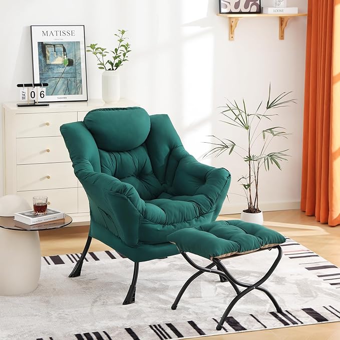Cozy Lazy Chair and Ottoman, Large Contemporary Accent Lounge Chair Set - Image 5