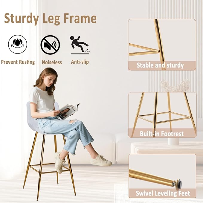 Sidanli Velvet Bar Stools with Gold Legs, 29 Inch Modern Barstools with Swivel - Image 4