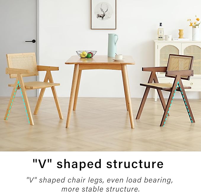 Tiita Rattan Dining Chairs Set of 2, Mid Century Modern Armchairs, Wooden - Image 4