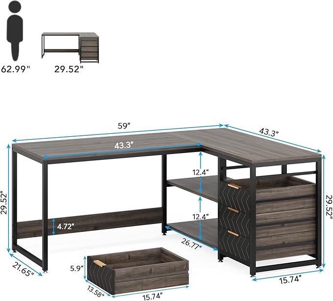 LITTLE TREE 59-Inch L Shaped Desk - Image 3