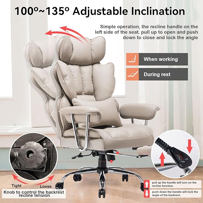 Efomao Big and Tall Office Chair 400lbs – High Back PU Leather Executive Chair - Image 3