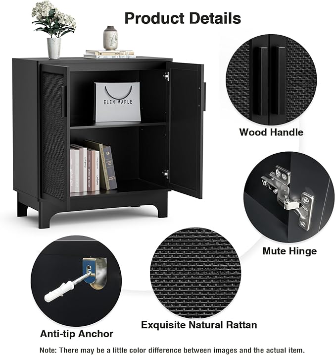 Black Rattan Cabinet, Natural Rattan Storage Cabinet - Image 6