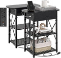 Narrow Side Table with Charging Station, End Tables Set of 2 by Livofloral