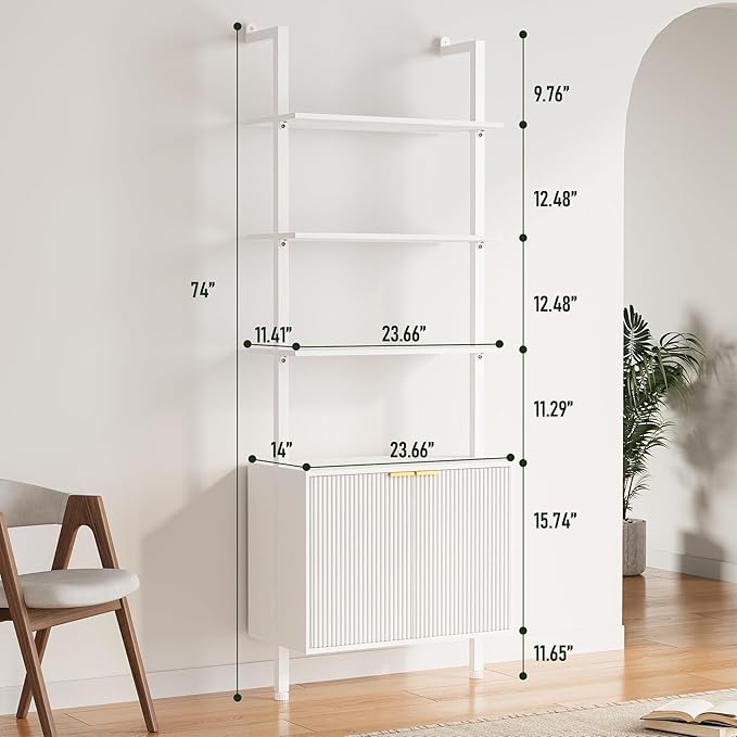 74" Tall Bookshelf with Storage Cabinet, Modern Ladder Shelf with Wood and - Image 2