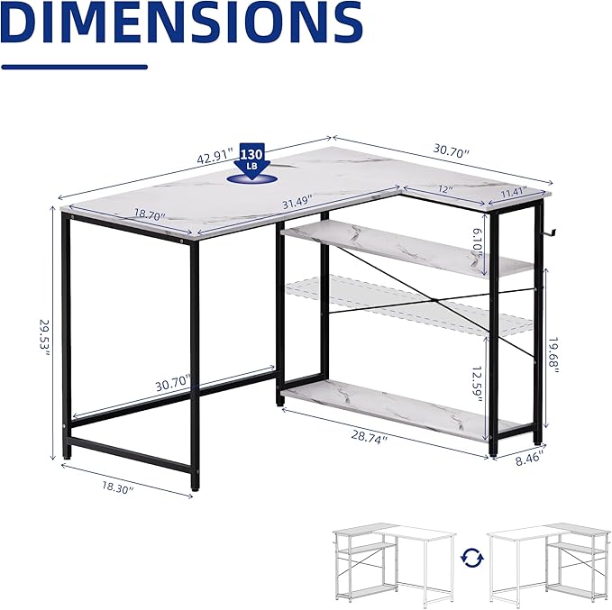 Pamray 43 Inch L Shaped Computer Desk - Image 3