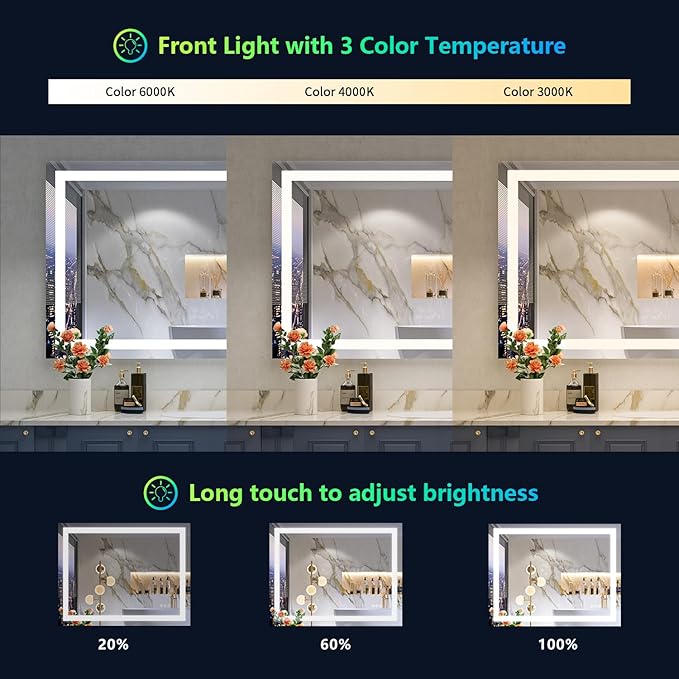 32x36 Inch RGB LED Bathroom Mirror Front Light and RGB Backlit Lighted Vanity - Image 4