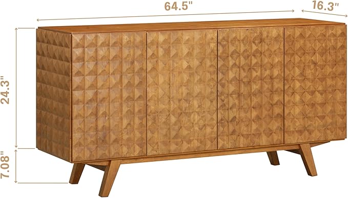 NTC Sapa Mid-Century Modern Solid Wood Sideboard – 4-Door Accent Buffet Cabinet - Image 2