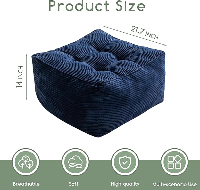 HIGOGOGO Square Stuffed Pouf Ottoman, Corduroy Poufs - Image 2