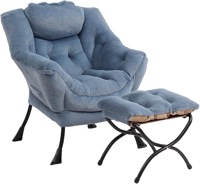 Lazy Chair with Ottoman, Modern Chair with Folding Footrest, Lounge Accent Chair by Furlide