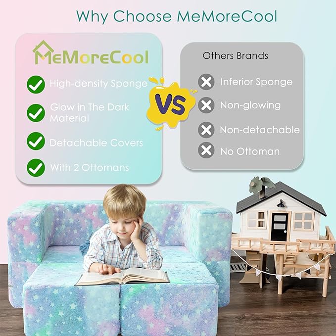 MeMoreCool Kids Play Couch for Playroom, Toddler Glow in Dark Sofa, Modular - Image 3