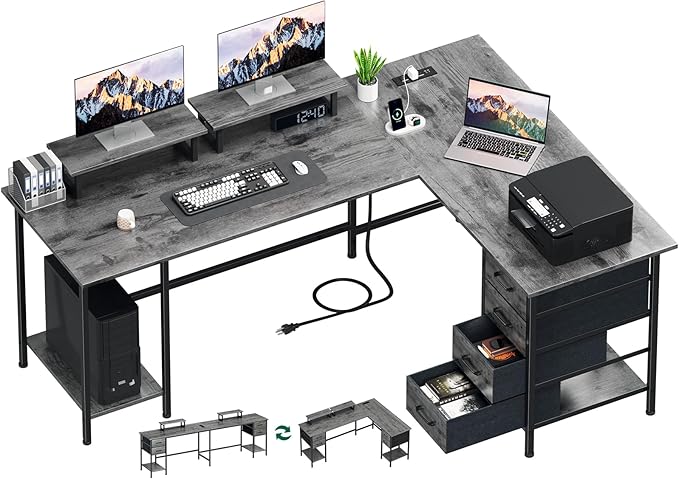 66" L Shaped Computer Desk, 94.4'' Home Office Desk by Korfile
