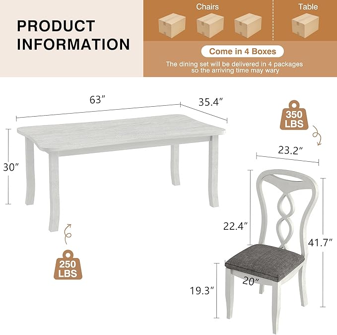 7-Piece Solid Wood Dining Table Set - Image 2