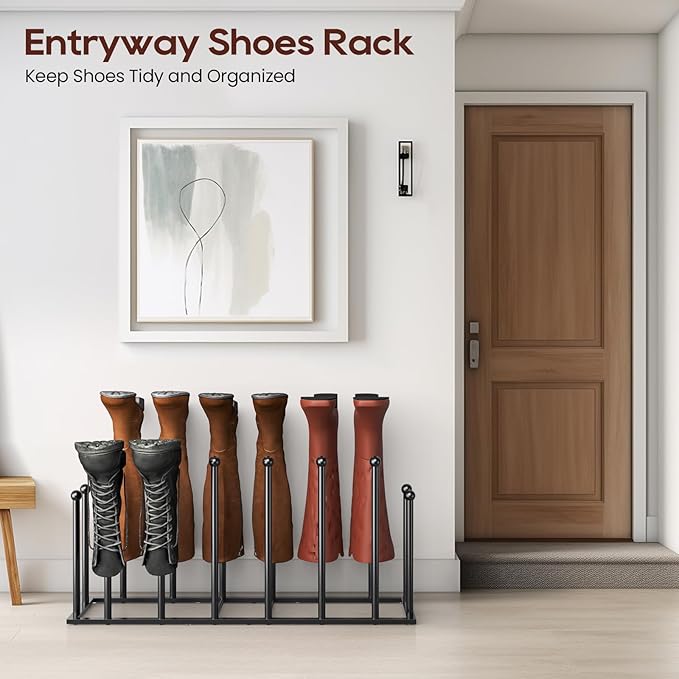 ORLESS Boot Rack Metal Black 8 Pairs Free-Standing Shoe Rack Boot Organizer - Image 3