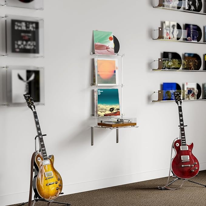 HMYHUM Wall Mounted Acrylic Record Player Stand, 15.6" L x 11.6" W x 40.2" H - Image 7