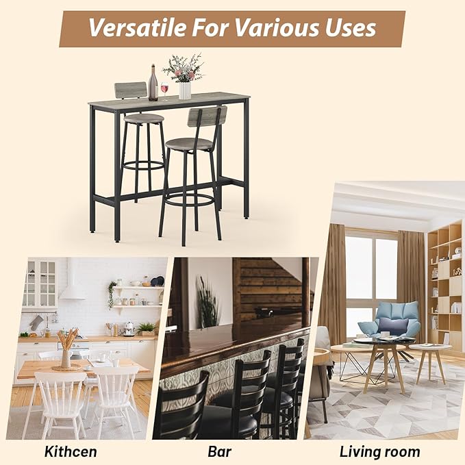 Dining Table Set for 2, 3-Piece Bar Table and Chairs Set, Kitchen Table and - Image 6