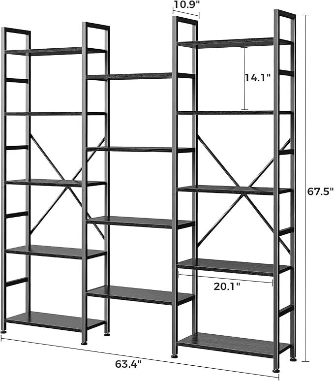SUPERJARE Triple 5 Tier Bookshelf, Bookcase - Image 3