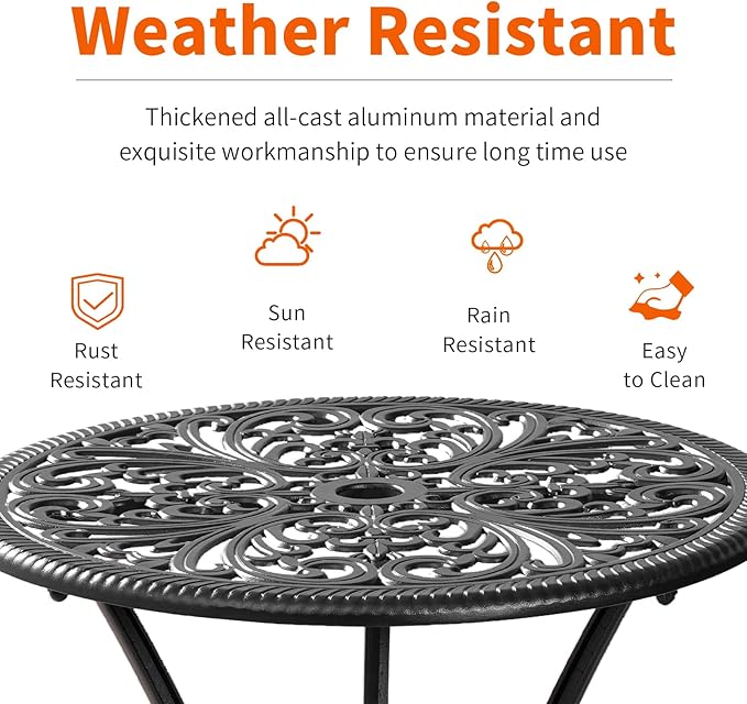 Bistro Set 3 Piece Outdoor, Bistro Table and Chairs Set of 2, All Weather Patio - Image 2