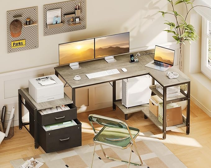 Casaottima L Shaped Desk with Drawers & File Cabinet, Computer Desk with - Image 2