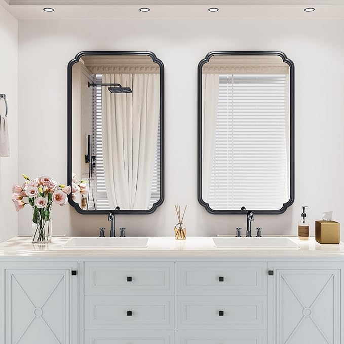 26"x40" Rustproof Bathroom Mirror Black, Round Corner Metal Frame Wall Mirror - Image 3