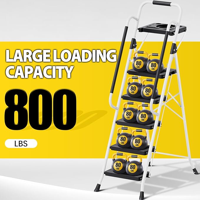 KINGRACK Folding 5-Step Ladder, 800 lbs Capacity Step Stool - Image 2