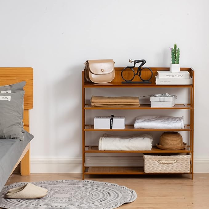 Shoe Rack Organizer, 5 Tier Bamboo Shoe Rack - Image 7