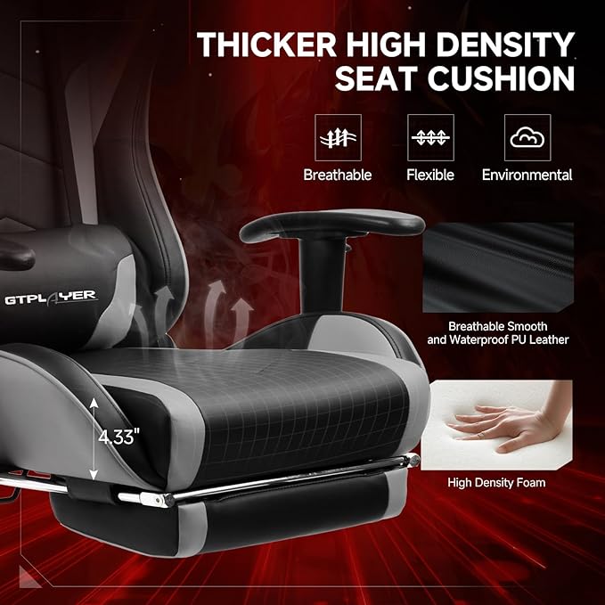 GTPLAYER Gaming Chair with Bluetooth Speakers and Footrest, Ergonomic Gamer - Image 6