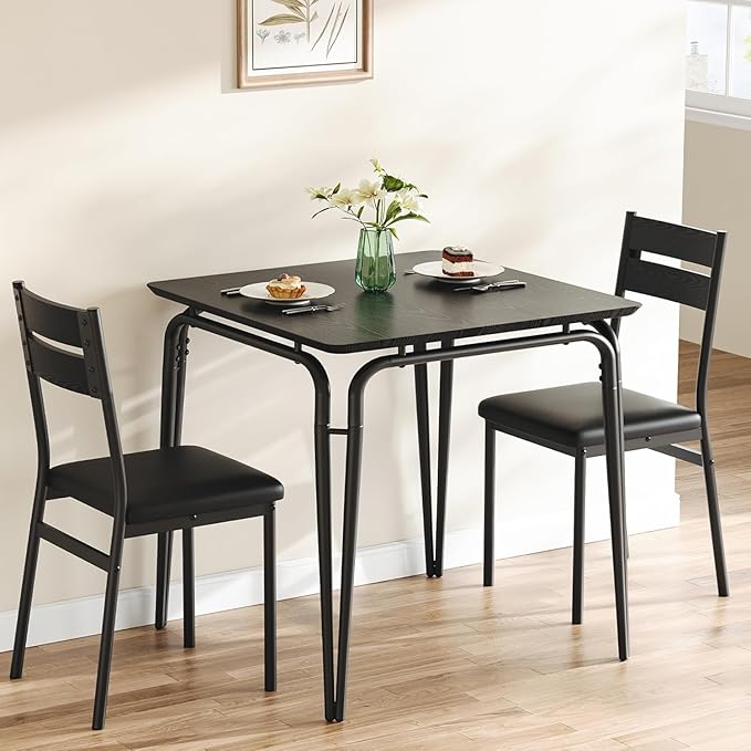 Dining Table Set for 2, Space-Saving Square 3-Piece Dinette - Image 3
