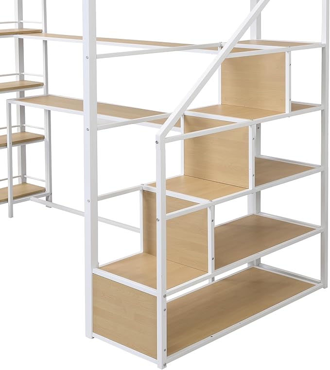 Twin Size Metal Loft Bed with Staircase, Full-Length Guardrails, a Built-in - Image 5