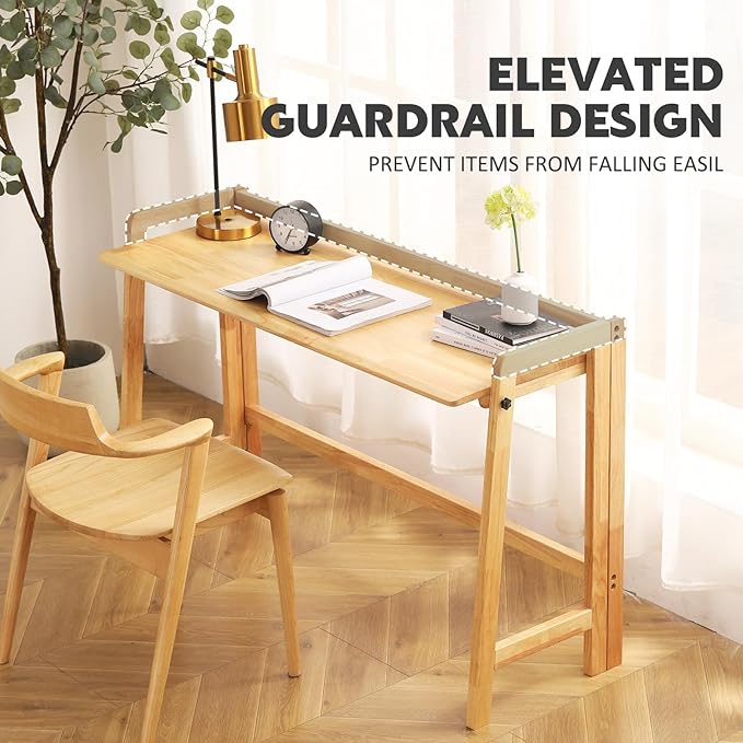 Solid Wood Folding Desk Mid Century Modern Table, Simple Study Makeup - Image 3