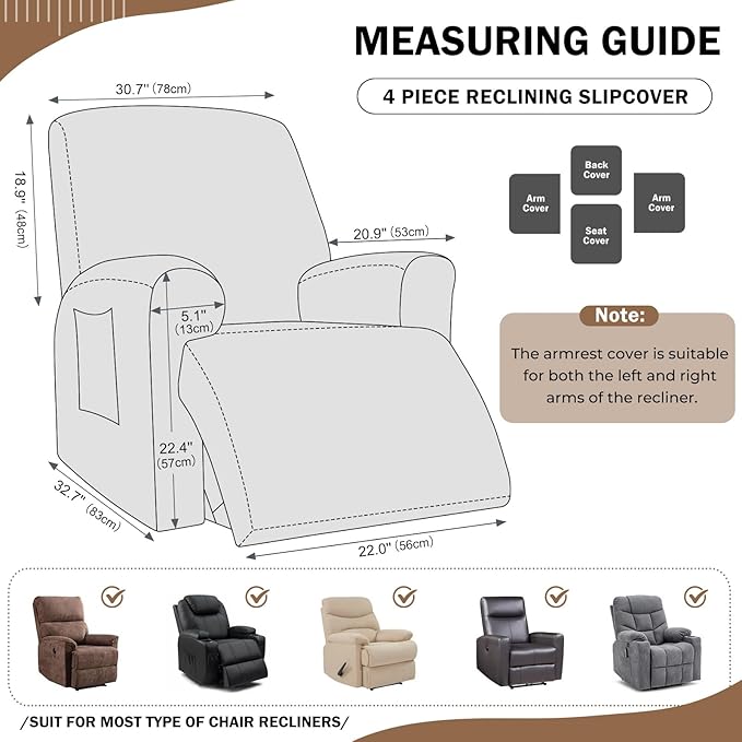 vctops 4 Pieces Geometric Jacquard Plush Recliner Slipcovers Soft Fuzzy Fluffy - Image 2