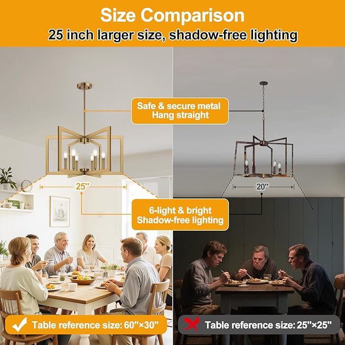 25" Modern Brass Chandelier for Dining Room, Geometric Brass Dining Room Light - Image 6